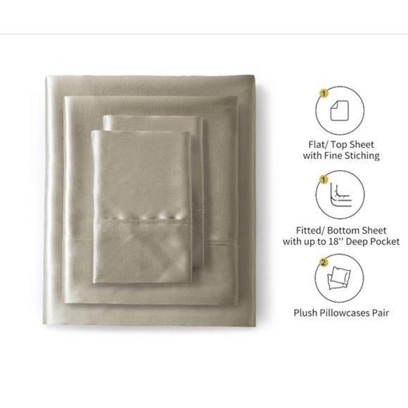 Silk Satin Sheets, 4-Piece Full Size Satin Bed Sheet Set with Deep Pockets - Picture 2 of 7